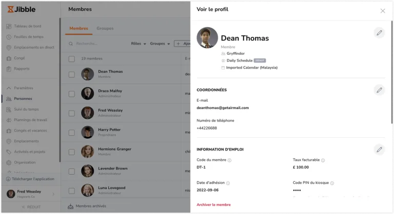 Informations du profil d'une personne